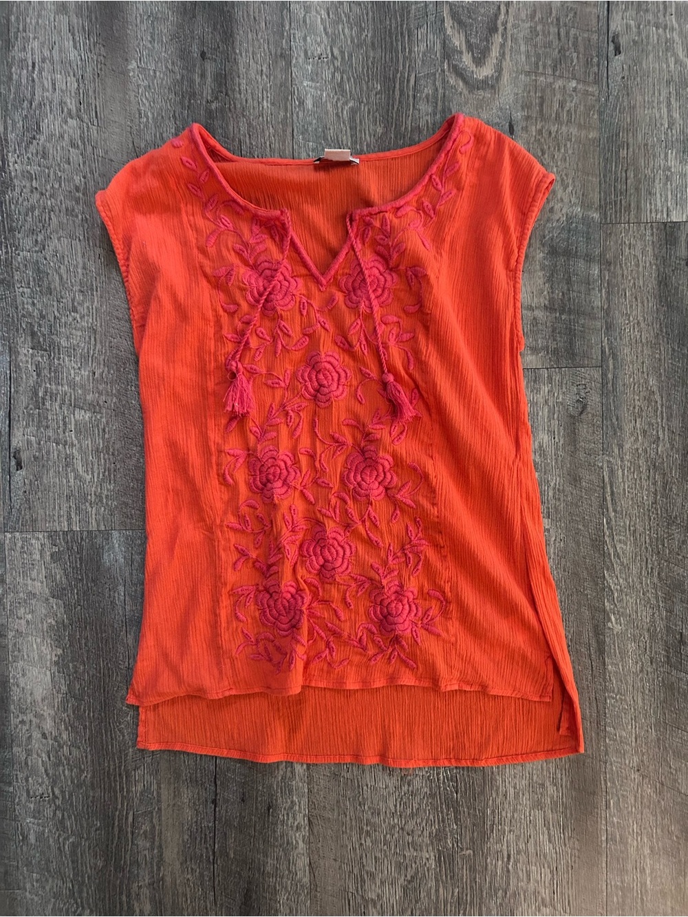 Lucky Brand Orange Tank with Floral Embroidery